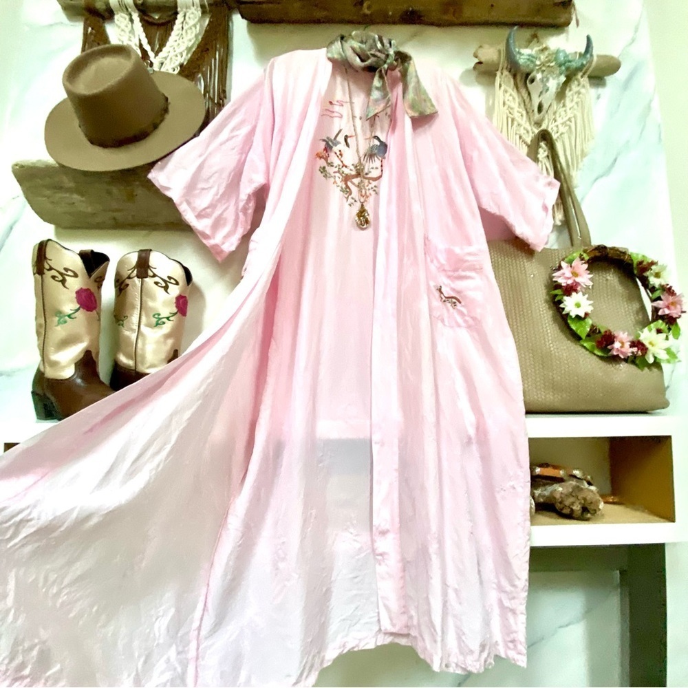 Baby PINK boho vintage duster/cover up w southwestern resort vacay vibe